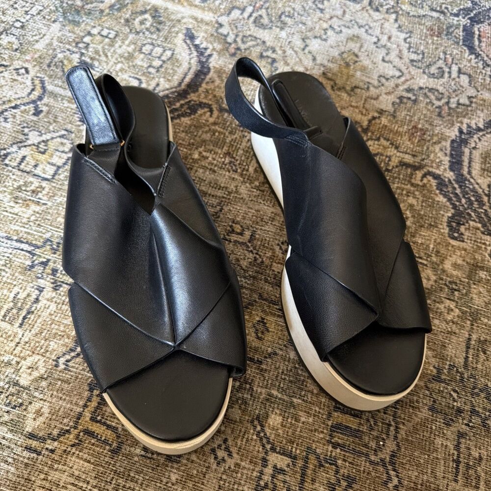 Vince Weslan Black Calf Leather Criss Cross Chunky Sandals Womens 11 US EU41